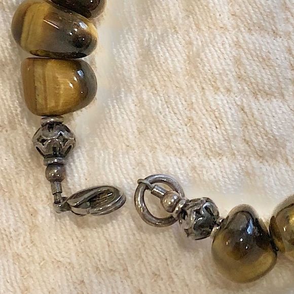 Black and Brown Tigers Eye Cabochon and Sterling Silver Filigree Bead Bracelet - Picture 2 of 4